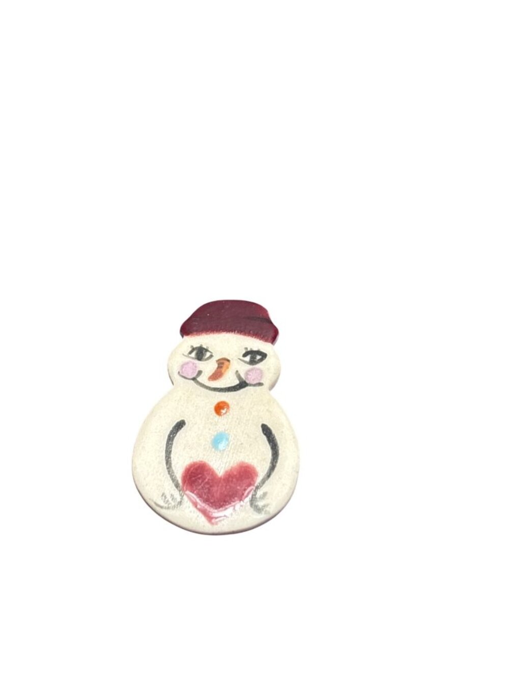 Vintage Handmade Snowman Brooch Pin Hand Painted 1 3/8 inches